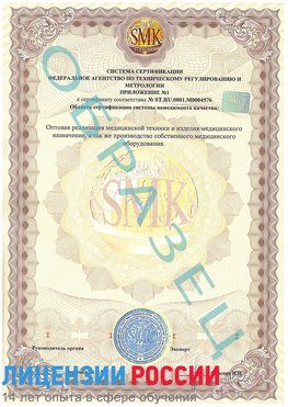 Образец сертификата соответствия (приложение) Железногорск (Курская обл.) Сертификат ISO 13485